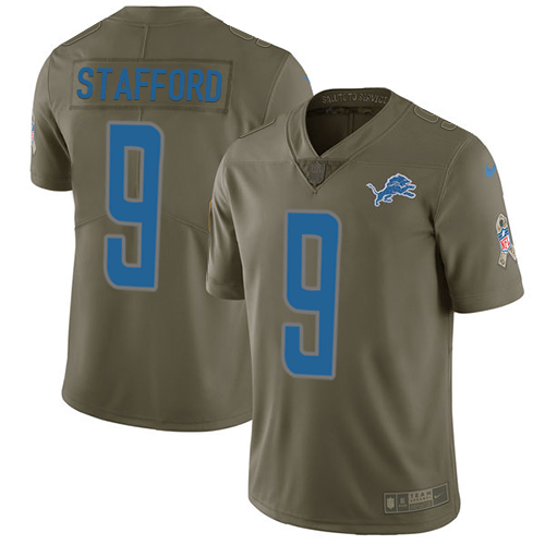 Nike Lions #9 Matthew Stafford Olive Men's Stitched NFL Limited Salute to Service Jersey - Click Image to Close